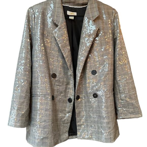 Anthropologie Maeve Double-Breasted Sequin Blazer wedding Night Out Size 6P - Picture 2 of 9